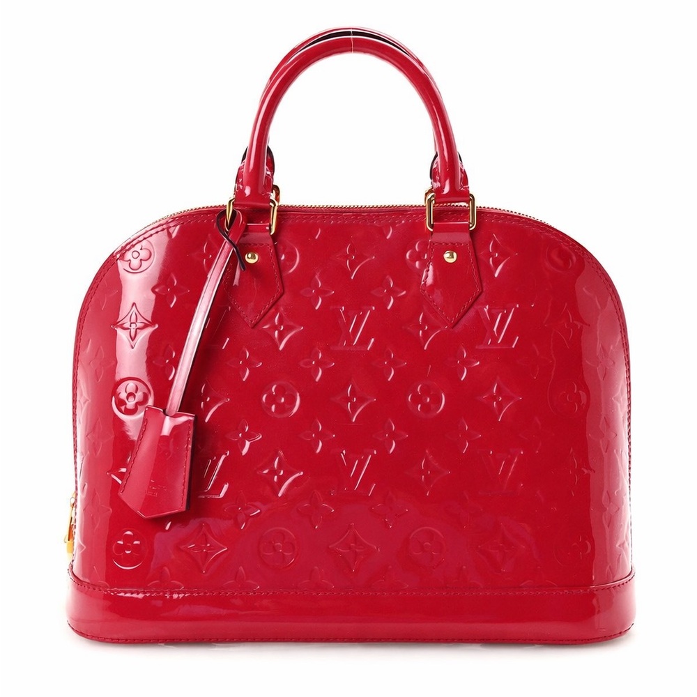 LV Louis Vuitton Alma GM Monogram Vernis Pomme D’Amour Red Leather Dome Bag